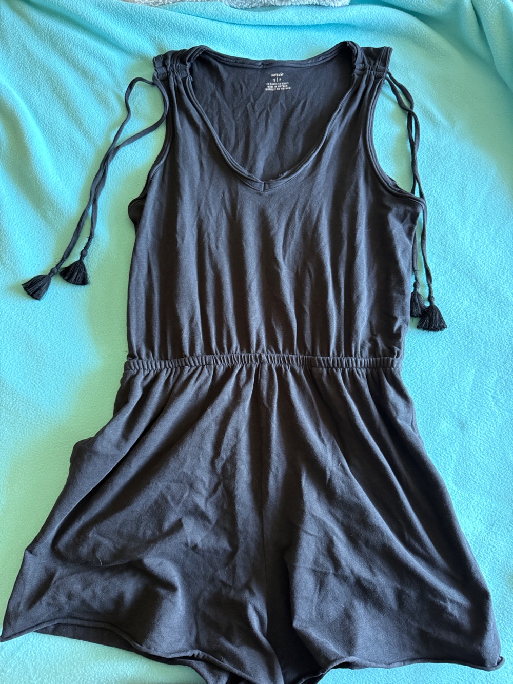 aerie Black Tie-Shoulder Romper One-Piece